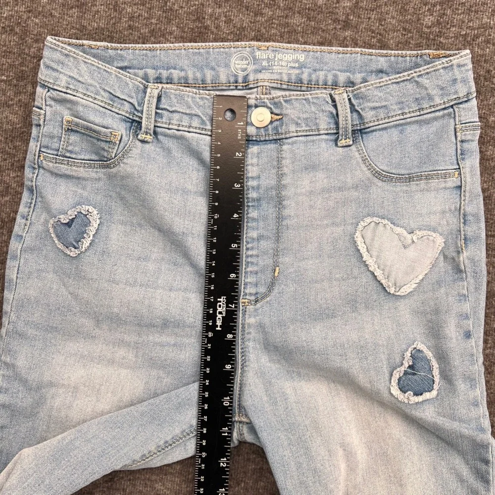 Wonder Nation Girls Flare Jegging Light Wash Heart Patch Jeans XL 14-16 Plus